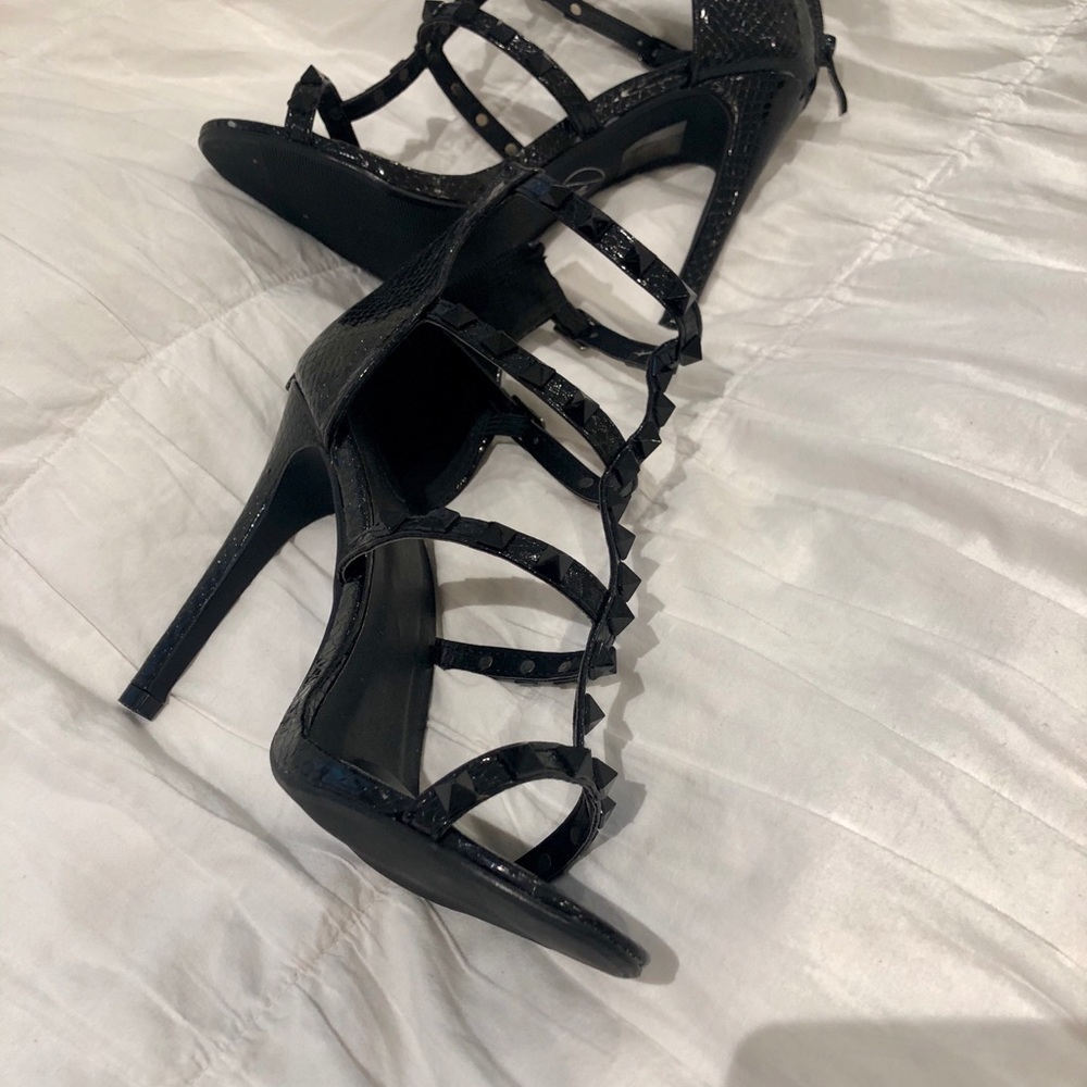 Black Studded Gladiator Heels - Picture 2 of 3